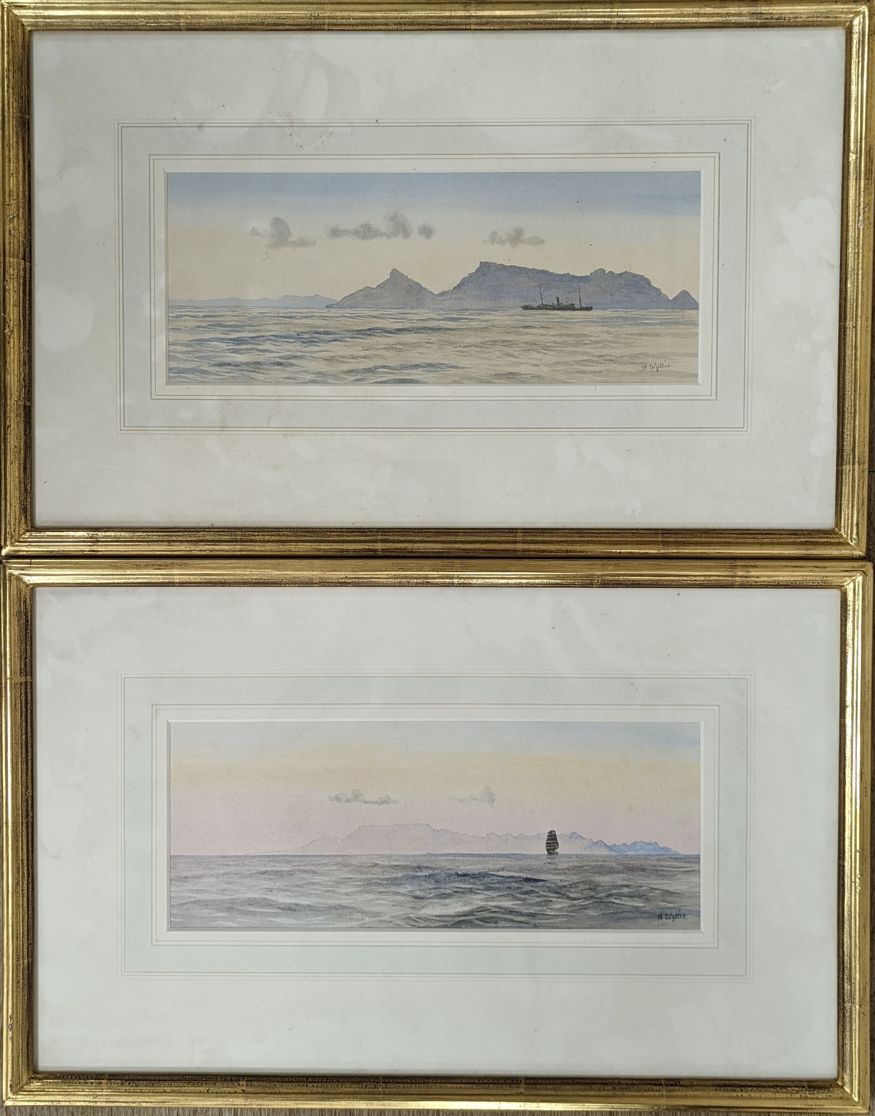 Harold Wyllie (1880-1973), pencil and watercolour, Views of Cape Town from the sea, signed, 11 x 28.5cm